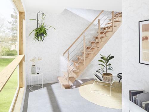 Holztreppe Intercon Nizza | gerader Verlauf | mit Holz/ Metallgeländer