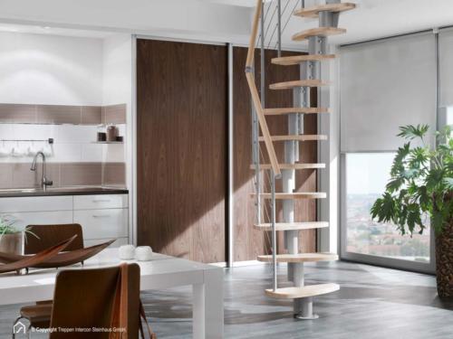 Raumspartreppe Euro Step | Metallfarbe Italo-Silber | Stufendesign Buche natur