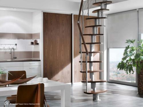 Raumspartreppe Euro Step | Metallfarbe Italo-Silber | Stufendesign Buche dunkel
