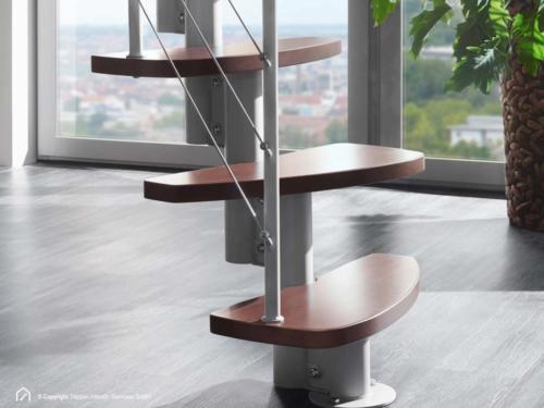 Raumspartreppe Euro Step | Metallfarbe Italo-Silber | Stufendesign Buche dunkel